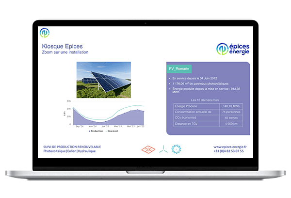 capture d'écran du kiosque pour communiquer sur une centrale photovoltaïque grace au logiciel Épices
