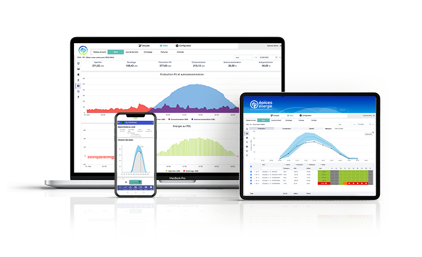 captures d'écran du logiciel Épices en version web et mobile
