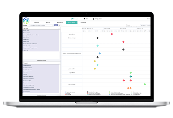 capture d'écran du planning des interventions de maintenance du logiciel Épices